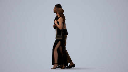 3D human model woman formal couple, photogrammetry scanned person for archviz, three-quarter view render