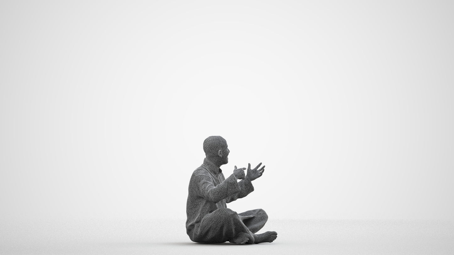 realistic 3D people man sitting, render-ready for V-Ray and Corona, FBX OBJ, wireframe side view