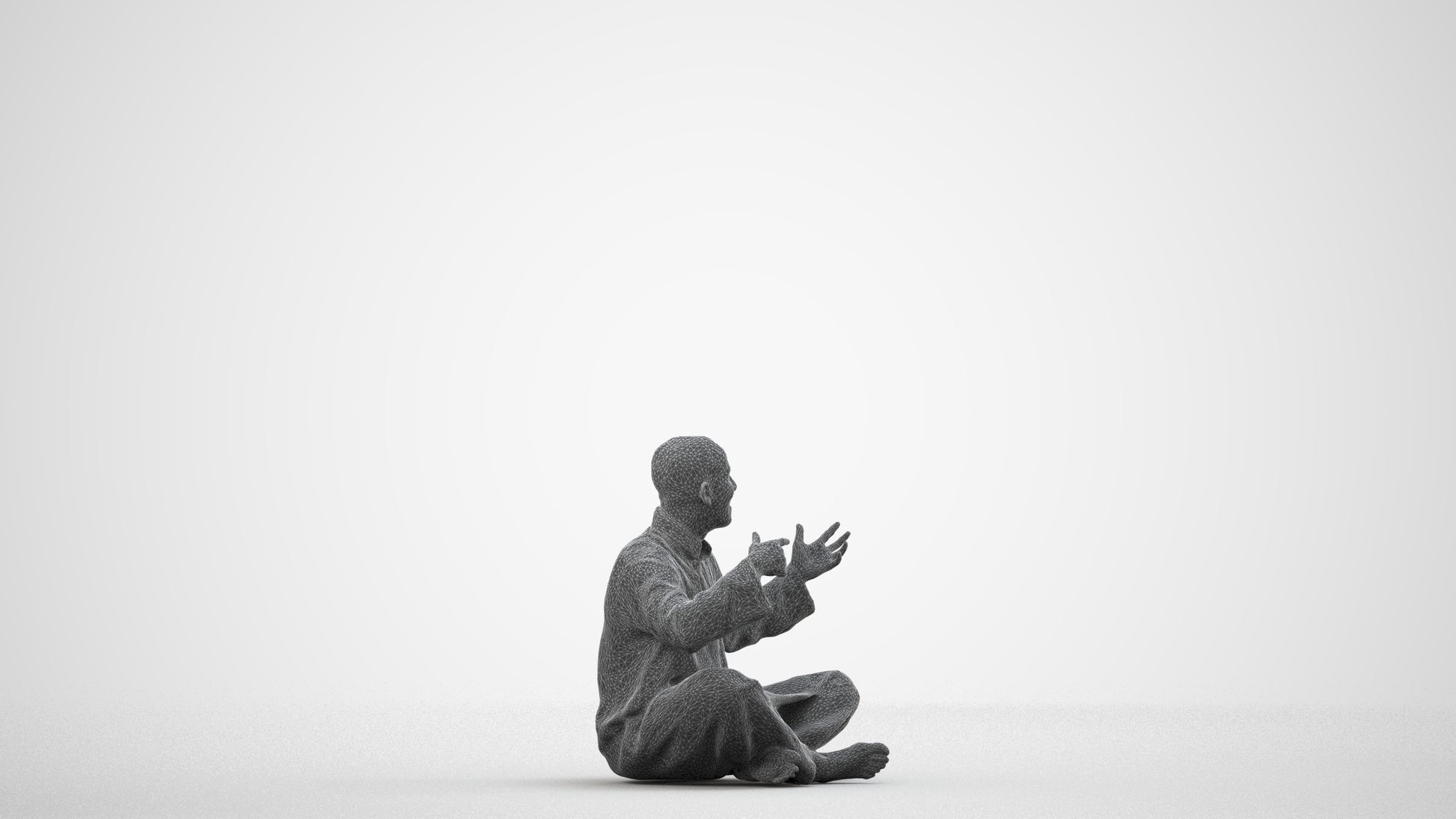 realistic 3D people man sitting, render-ready for V-Ray and Corona, FBX OBJ, wireframe side view