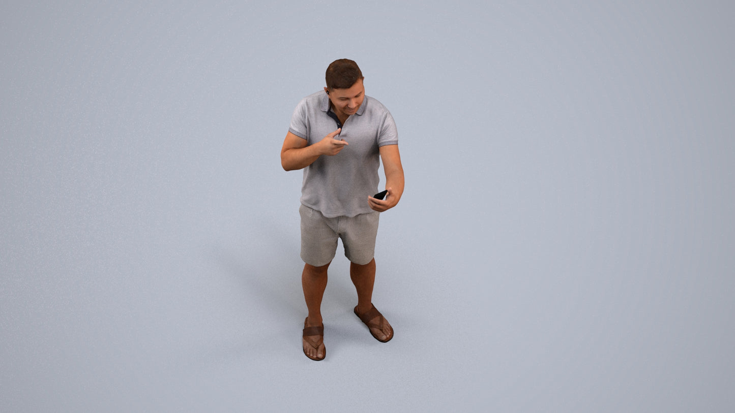 3D human model man casual standing, photogrammetry scanned person for archviz, back view render