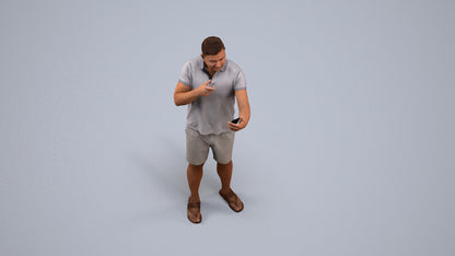 3D human model man casual standing, photogrammetry scanned person for archviz, back view render