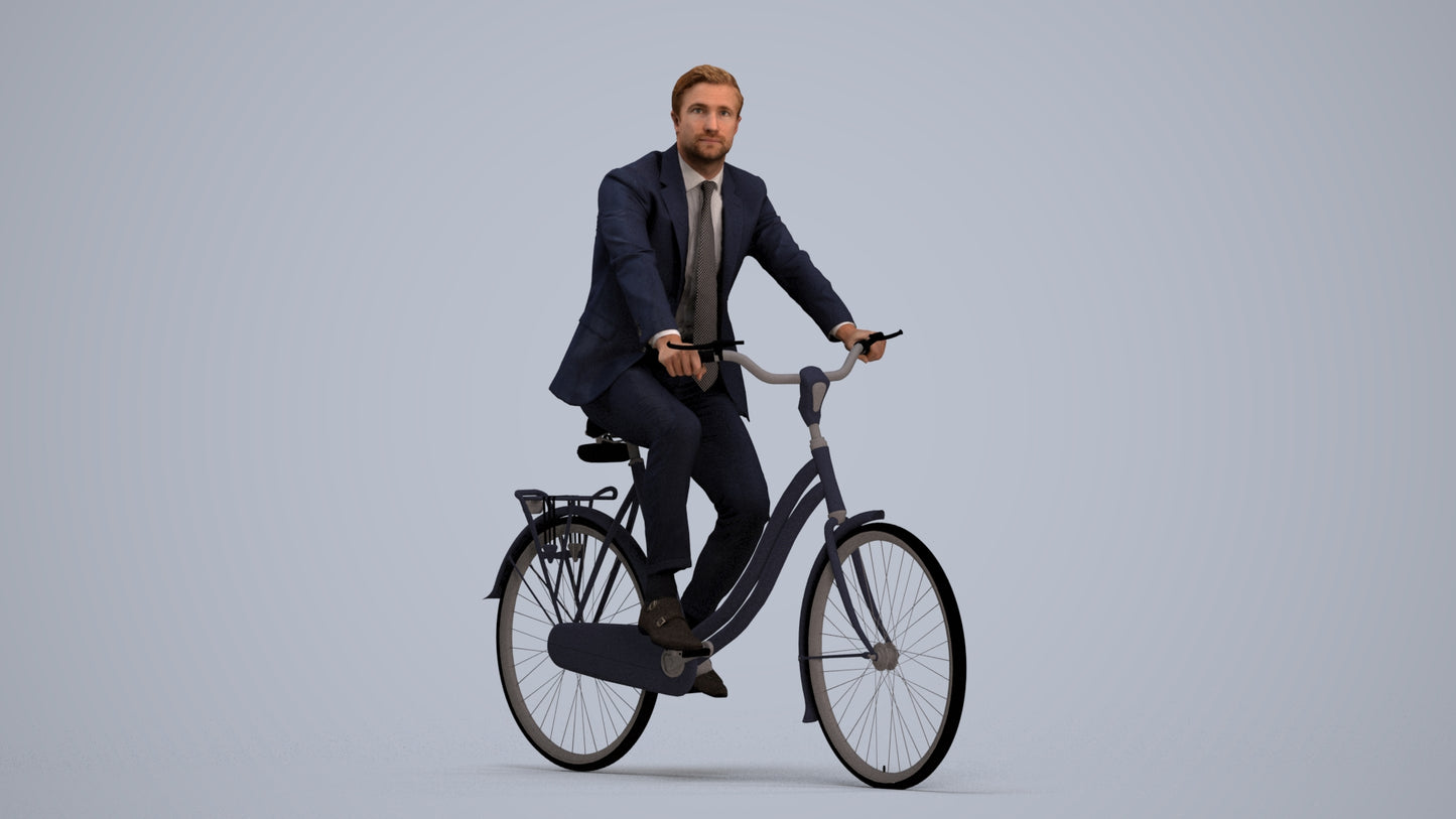 scanned 3D man business cycling, photogrammetry people for Enscape and V-Ray, standing pose render