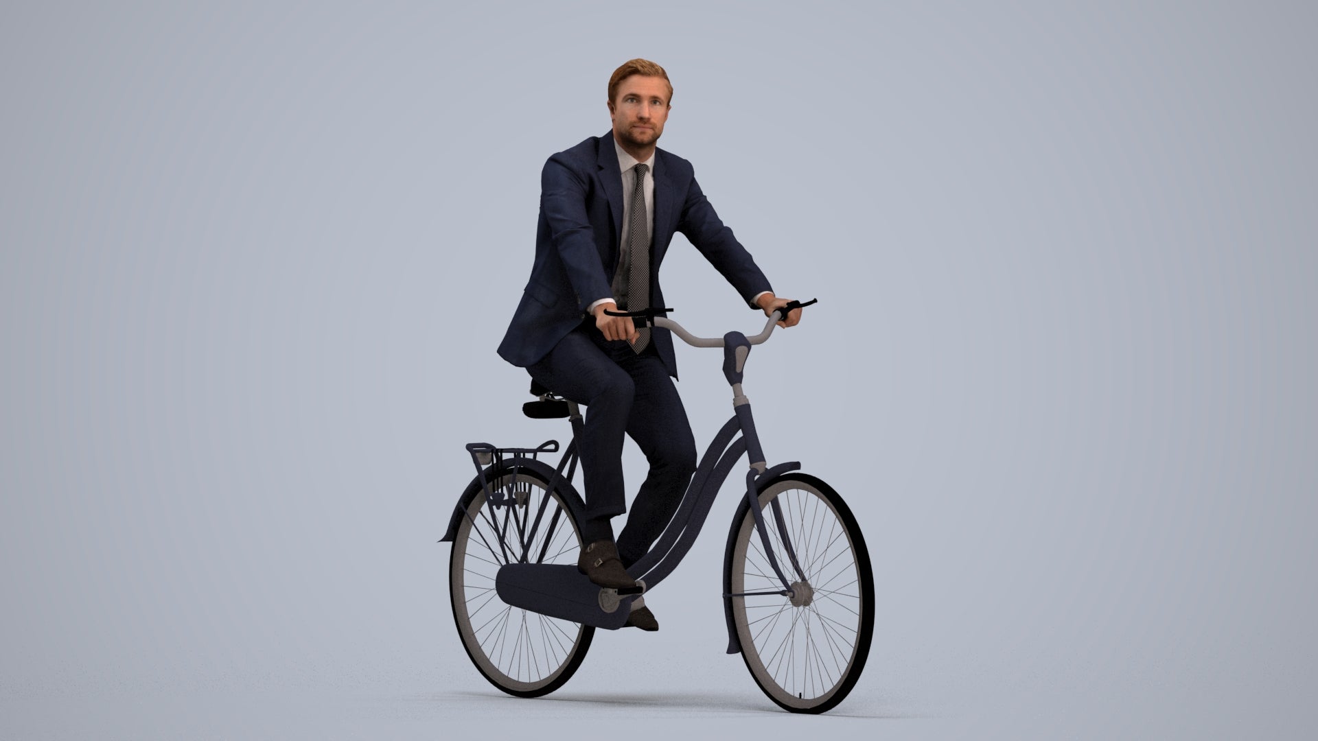 scanned 3D man business cycling, photogrammetry people for Enscape and V-Ray, standing pose render