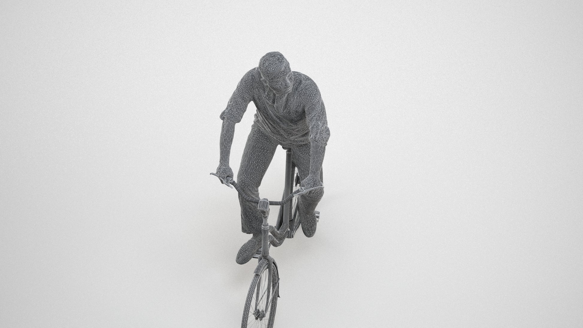 3D scanned man cycling casual, photorealistic archviz people for Enscape and SketchUp, wireframe three-quarter view