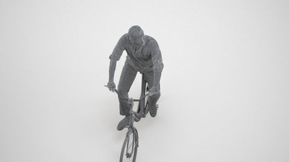 3D scanned man cycling casual, photorealistic archviz people for Enscape and SketchUp, wireframe three-quarter view