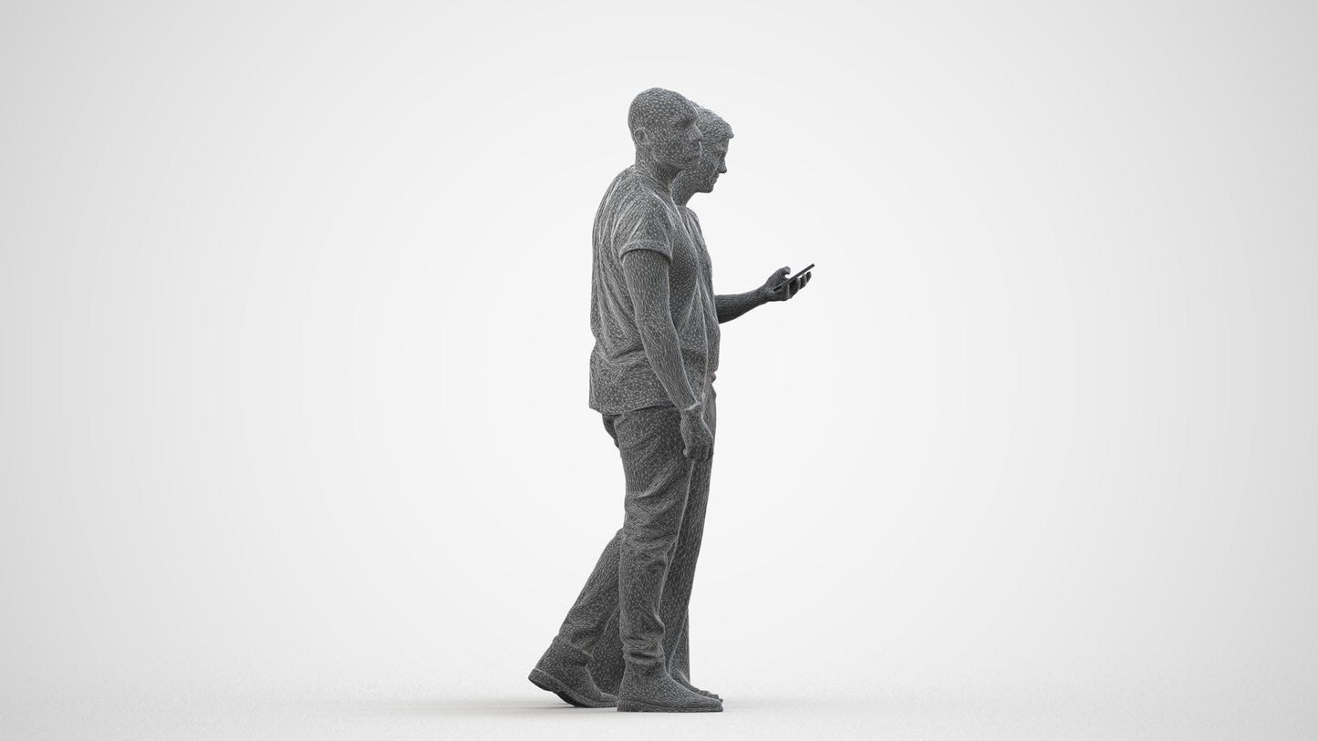 realistic 3D human woman casual couple, archviz people FBX OBJ for Blender, wireframe side view