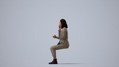 3D human model woman business, photogrammetry scanned person for archviz, three-quarter view render