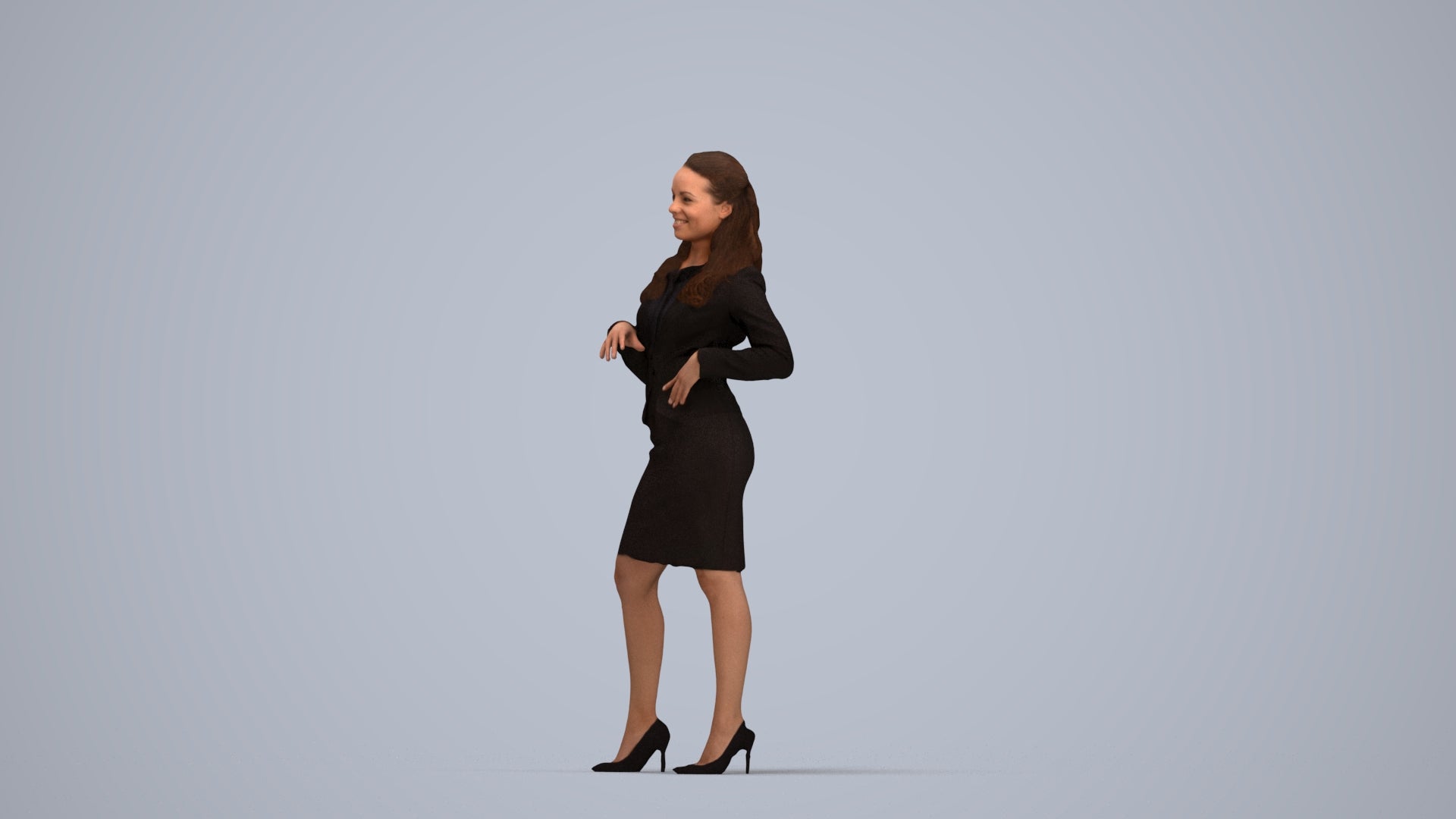 photogrammetry 3D woman business, realistic human model archviz FBX, top-down view render