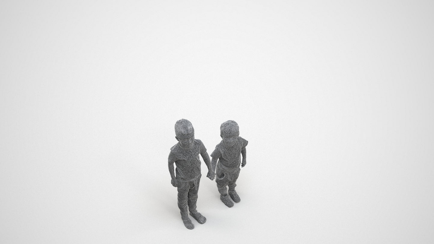 3D people model boy casual kids, scanned human for 3ds Max rendering, wireframe three-quarter view