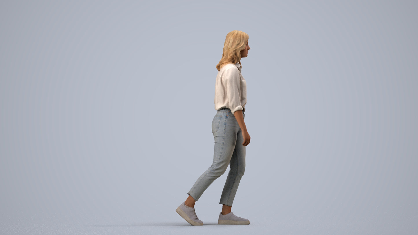 realistic 3D people woman casual walking, render-ready for V-Ray and Corona, FBX OBJ, side view render