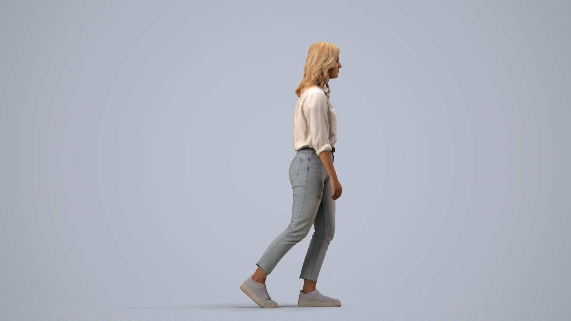 realistic 3D people woman casual walking, render-ready for V-Ray and Corona, FBX OBJ, side view render
