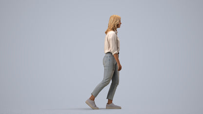 realistic 3D people woman casual walking, render-ready for V-Ray and Corona, FBX OBJ, side view render