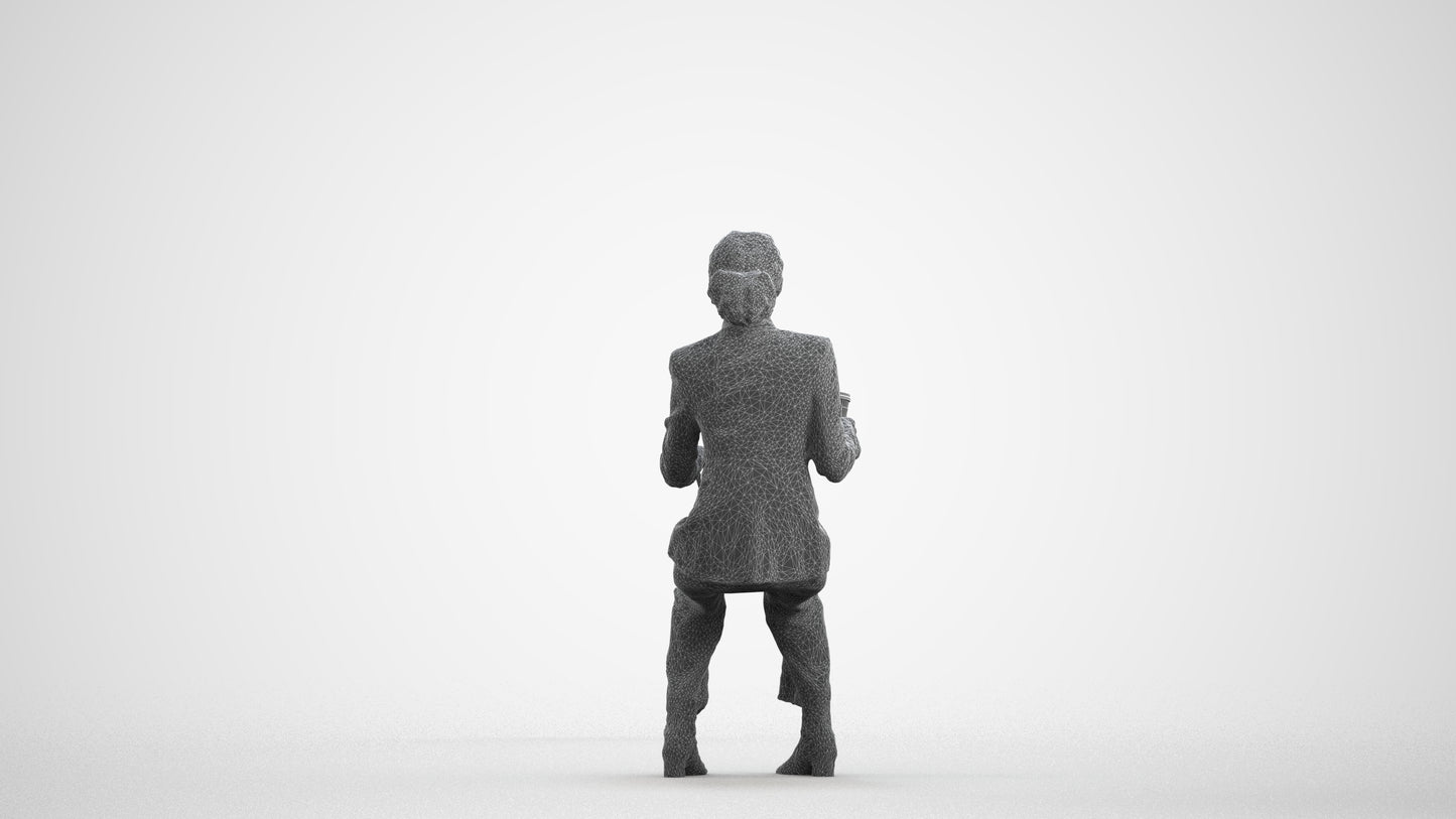 scanned 3D woman business, photogrammetry people for Enscape and V-Ray, wireframe front view
