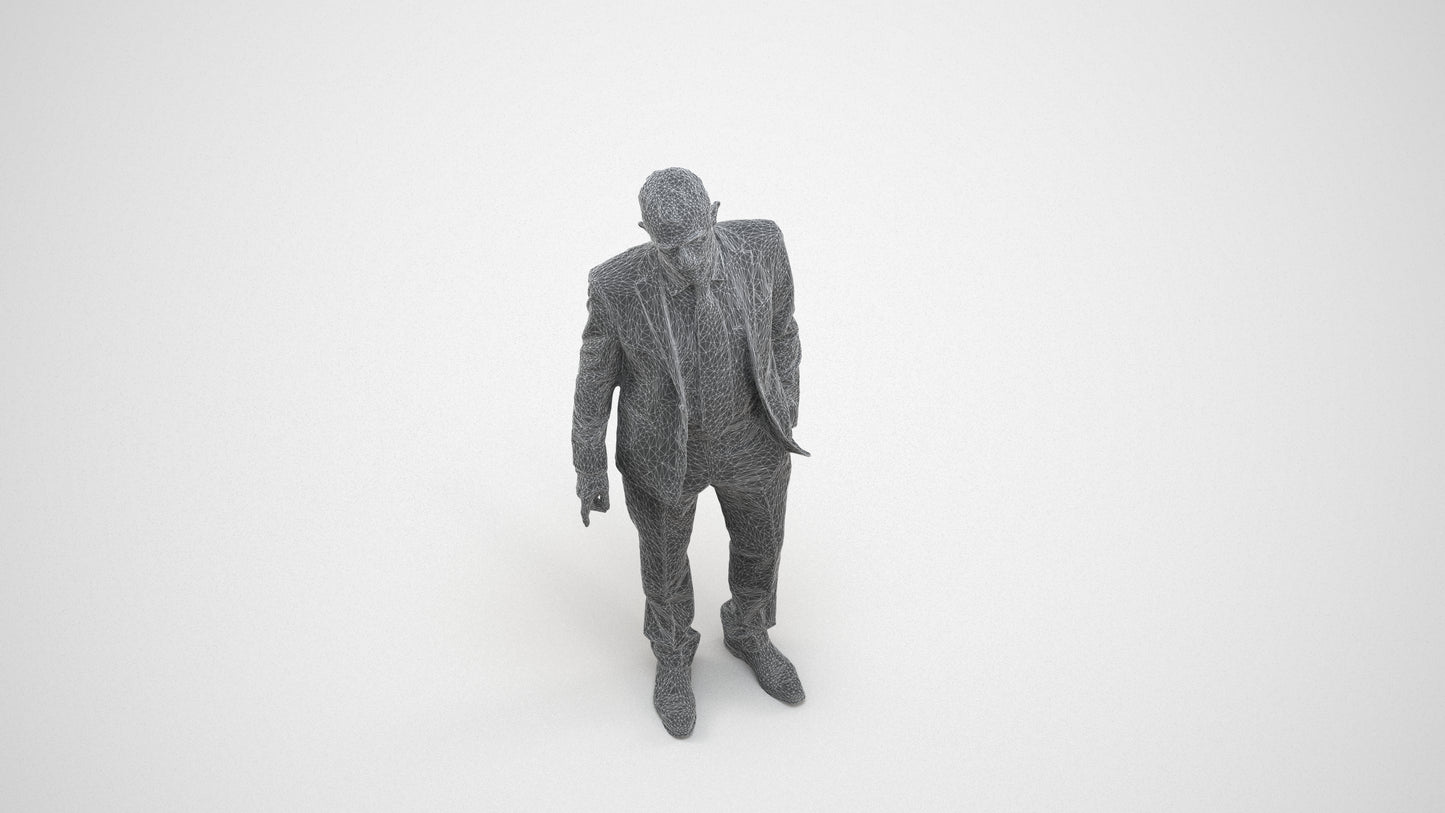 3D people model senior man business, scanned human for 3ds Max rendering, wireframe three-quarter view
