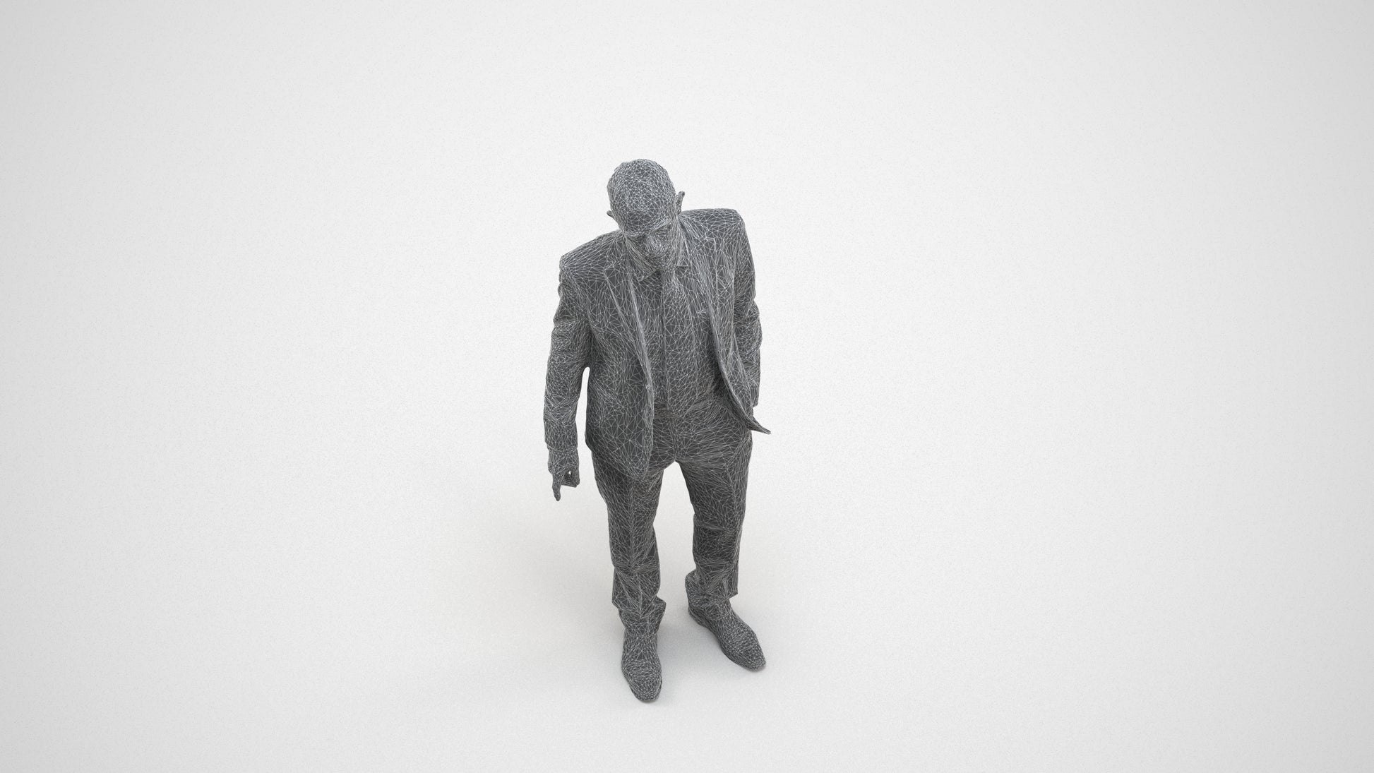 3D people model senior man business, scanned human for 3ds Max rendering, wireframe three-quarter view