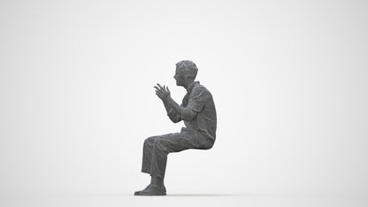 3D scanned man sitting casual, photorealistic archviz people for Enscape and SketchUp, wireframe back view