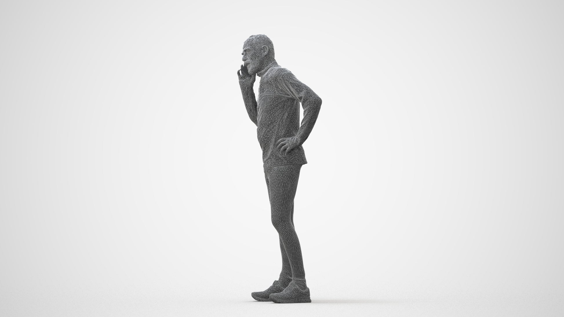 3D human model senior man sport, photogrammetry scanned person for archviz, square thumbnail