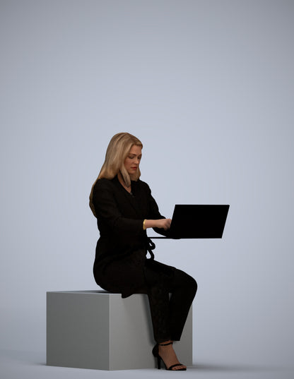 scanned 3D woman business sitting, photogrammetry people for Enscape and V-Ray