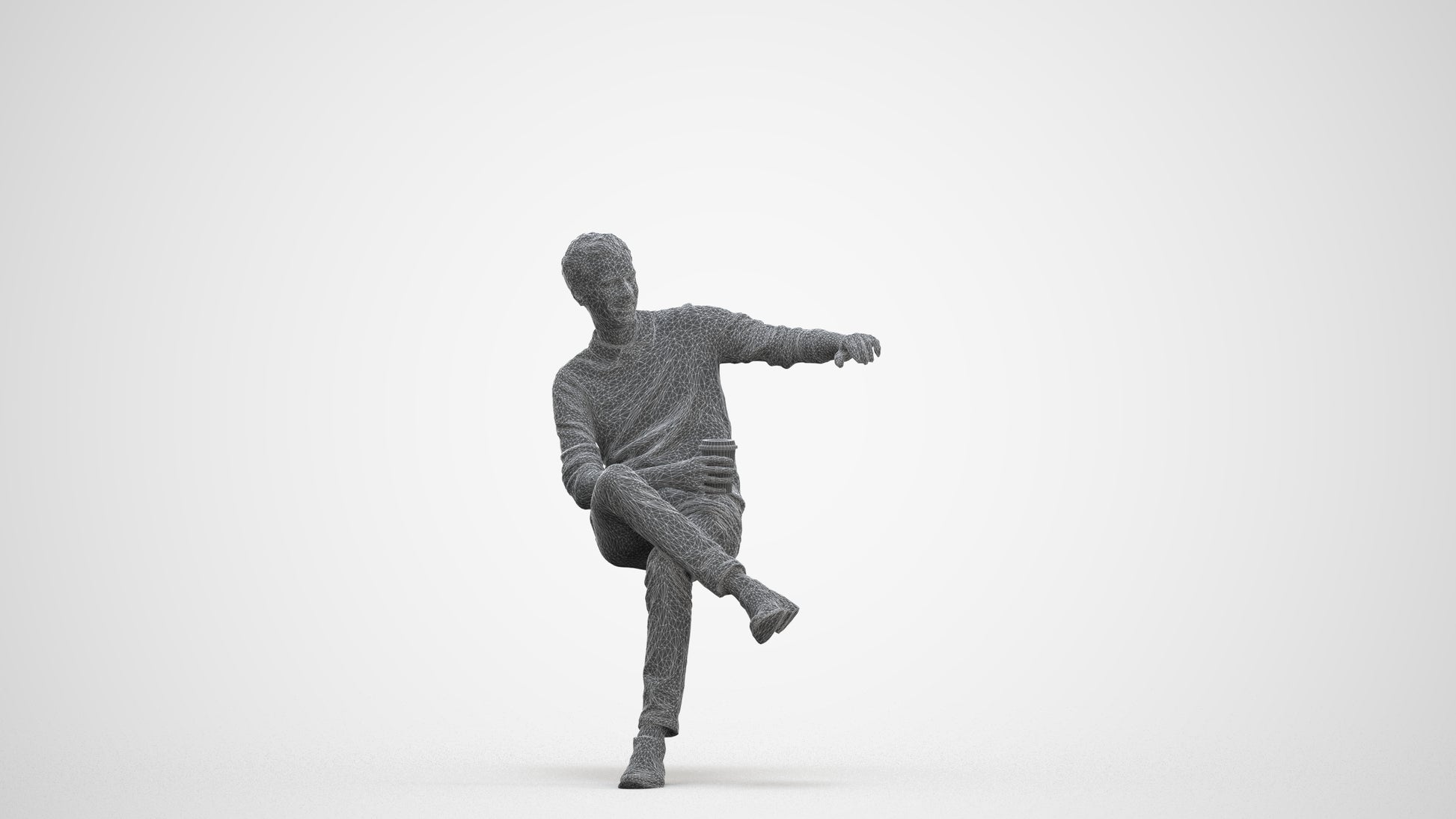 scanned 3D man casual sitting, photogrammetry people for Enscape and V-Ray, three-quarter front view render