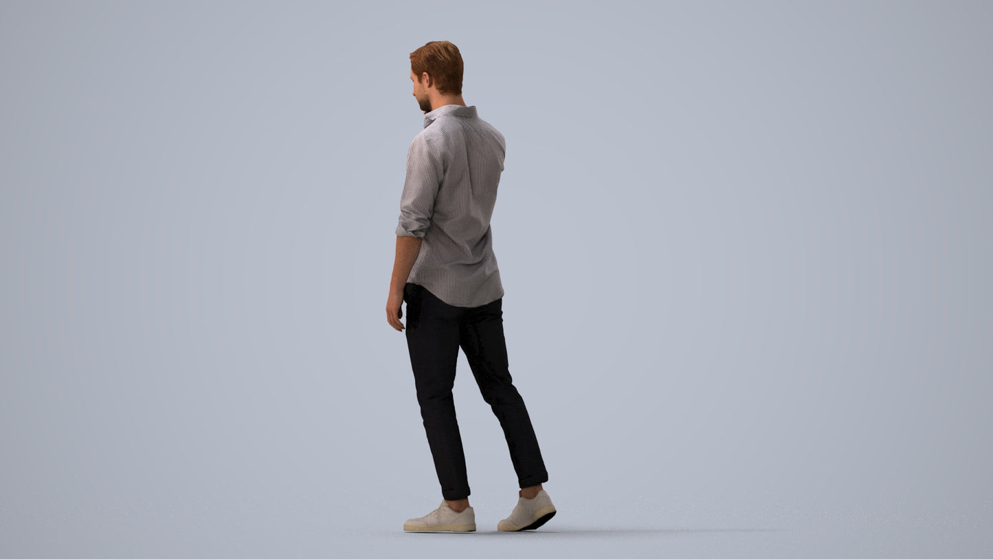 realistic 3D people man casual walking, render-ready for V-Ray and Corona, FBX OBJ, three-quarter view render