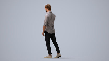 realistic 3D people man casual walking, render-ready for V-Ray and Corona, FBX OBJ, three-quarter view render