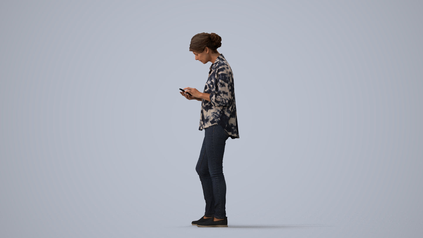 realistic 3D people woman casual standing, render-ready for V-Ray and Corona, FBX OBJ, three-quarter view render