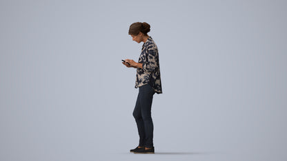 realistic 3D people woman casual standing, render-ready for V-Ray and Corona, FBX OBJ, three-quarter view render
