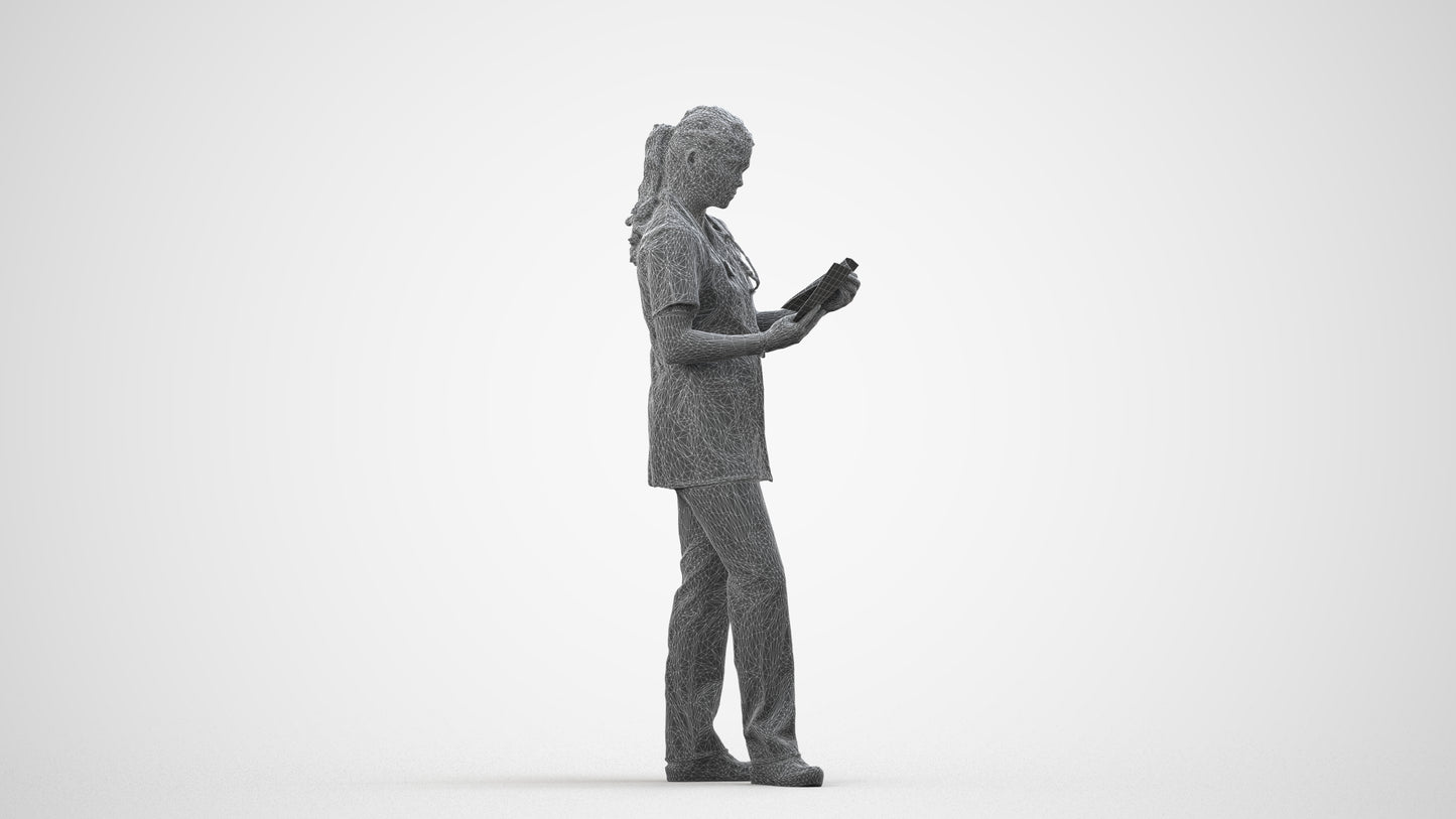 realistic 3D people woman medical, render-ready for V-Ray and Corona, FBX OBJ, wireframe side view
