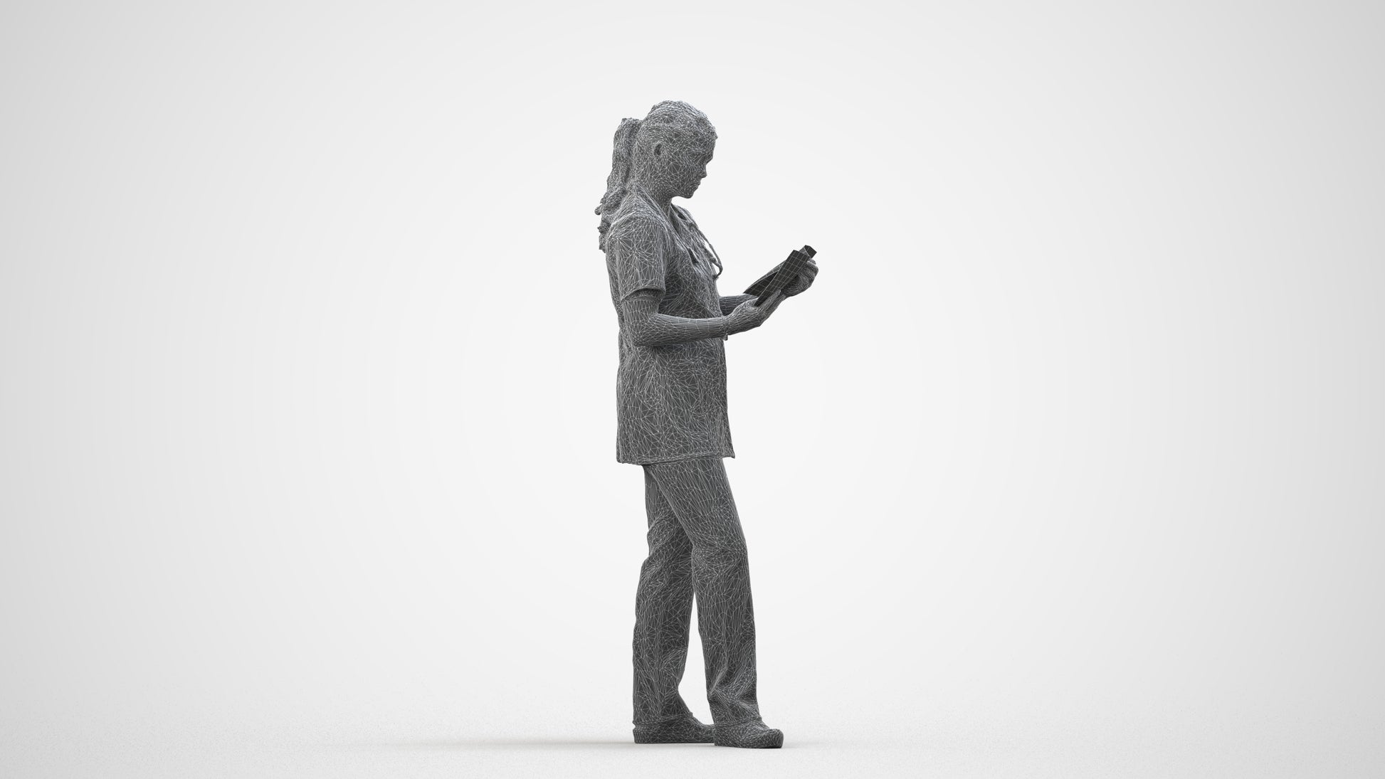 realistic 3D people woman medical, render-ready for V-Ray and Corona, FBX OBJ, wireframe side view
