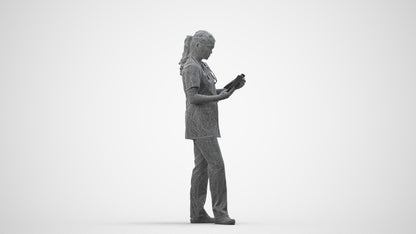 realistic 3D people woman medical, render-ready for V-Ray and Corona, FBX OBJ, wireframe side view