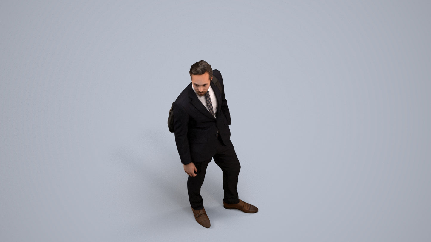 realistic 3D man business, scanned archviz people for Blender and 3ds Max, back view render