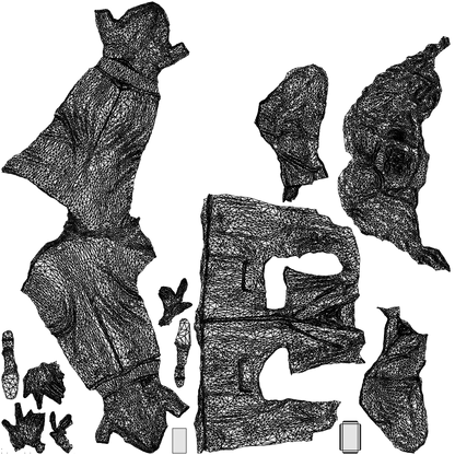 3D human model woman business, photogrammetry scanned person for archviz, wireframe top-down view