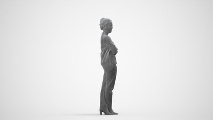 3D people model woman casual standing, scanned human for 3ds Max rendering, wireframe side view