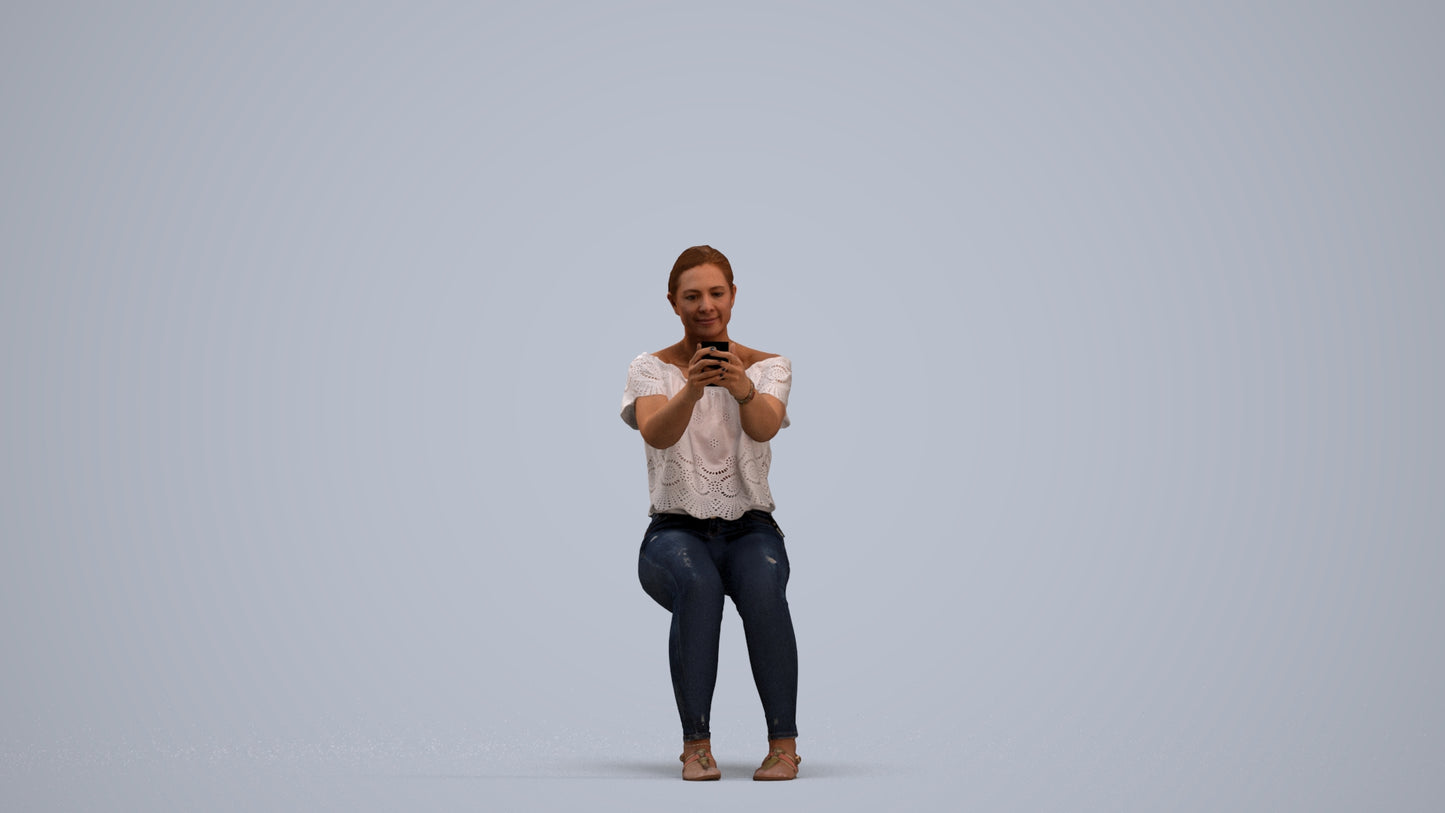 photogrammetry 3D woman casual sitting, realistic human model archviz FBX, standing pose render
