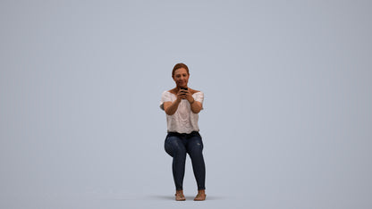 photogrammetry 3D woman casual sitting, realistic human model archviz FBX, standing pose render