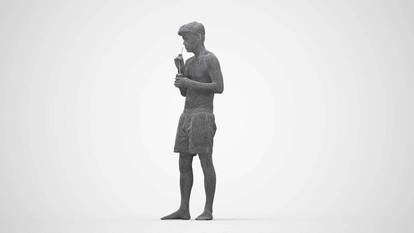 realistic 3D man sport pool, scanned archviz people for Blender and 3ds Max, wireframe back view
