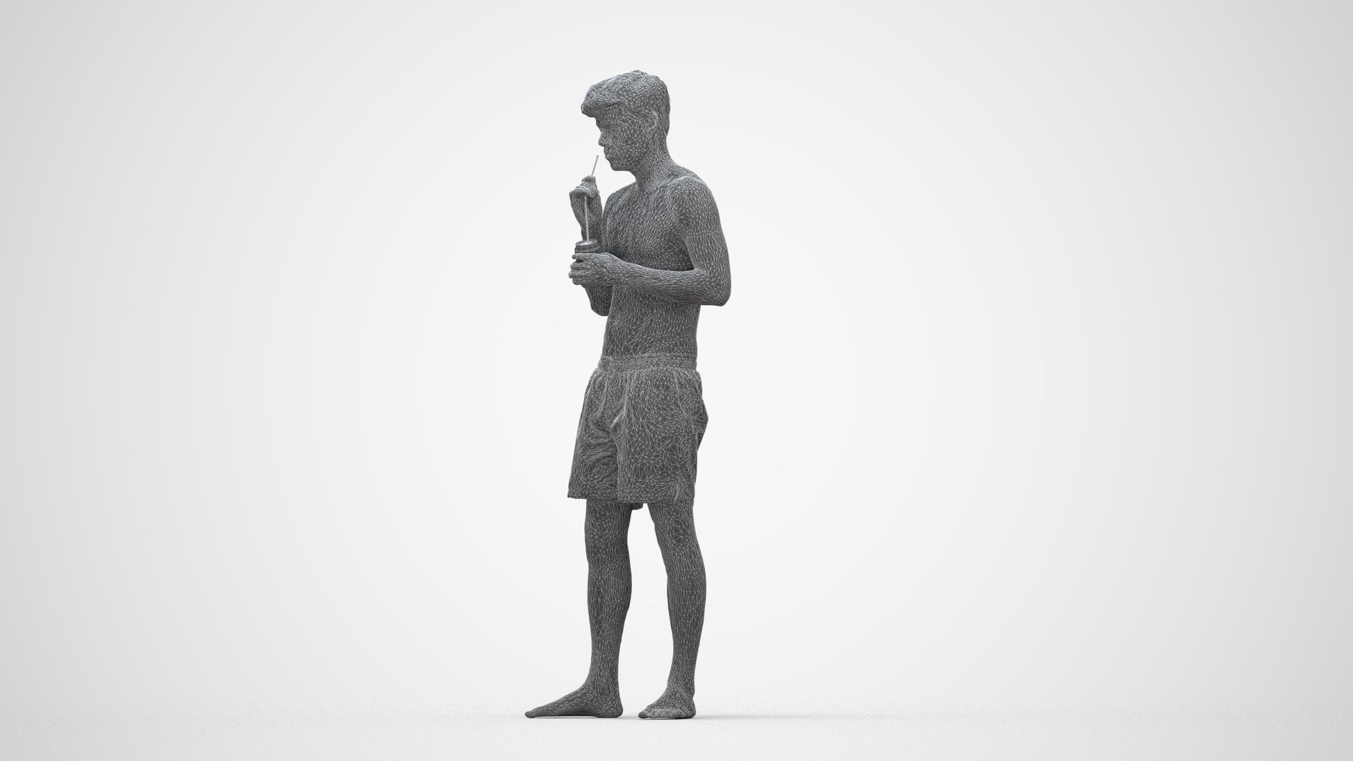 realistic 3D man sport pool, scanned archviz people for Blender and 3ds Max, wireframe back view