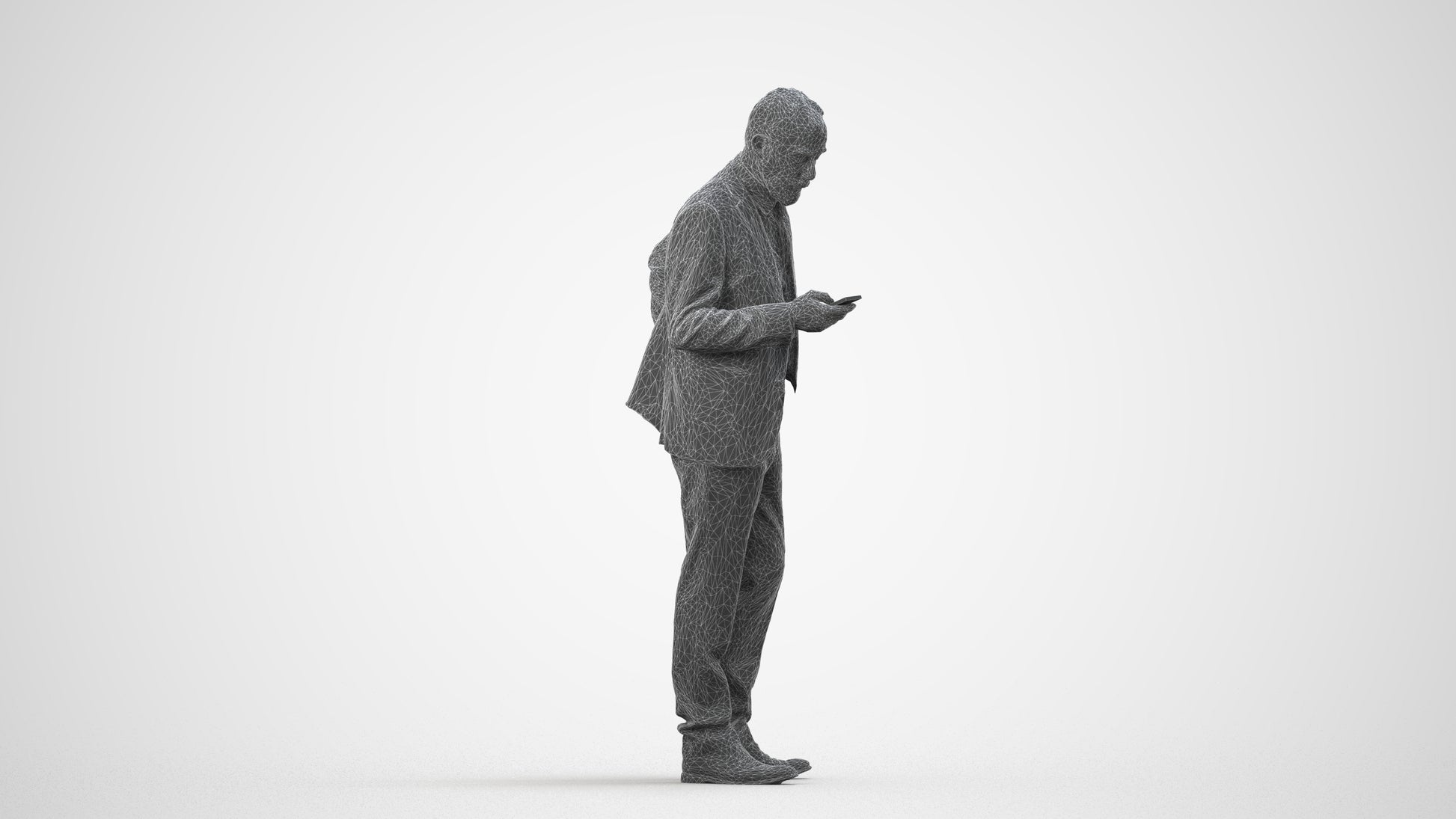 realistic 3D senior man business, scanned archviz people for Blender and 3ds Max, wireframe side view