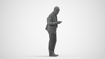 realistic 3D senior man business, scanned archviz people for Blender and 3ds Max, wireframe side view