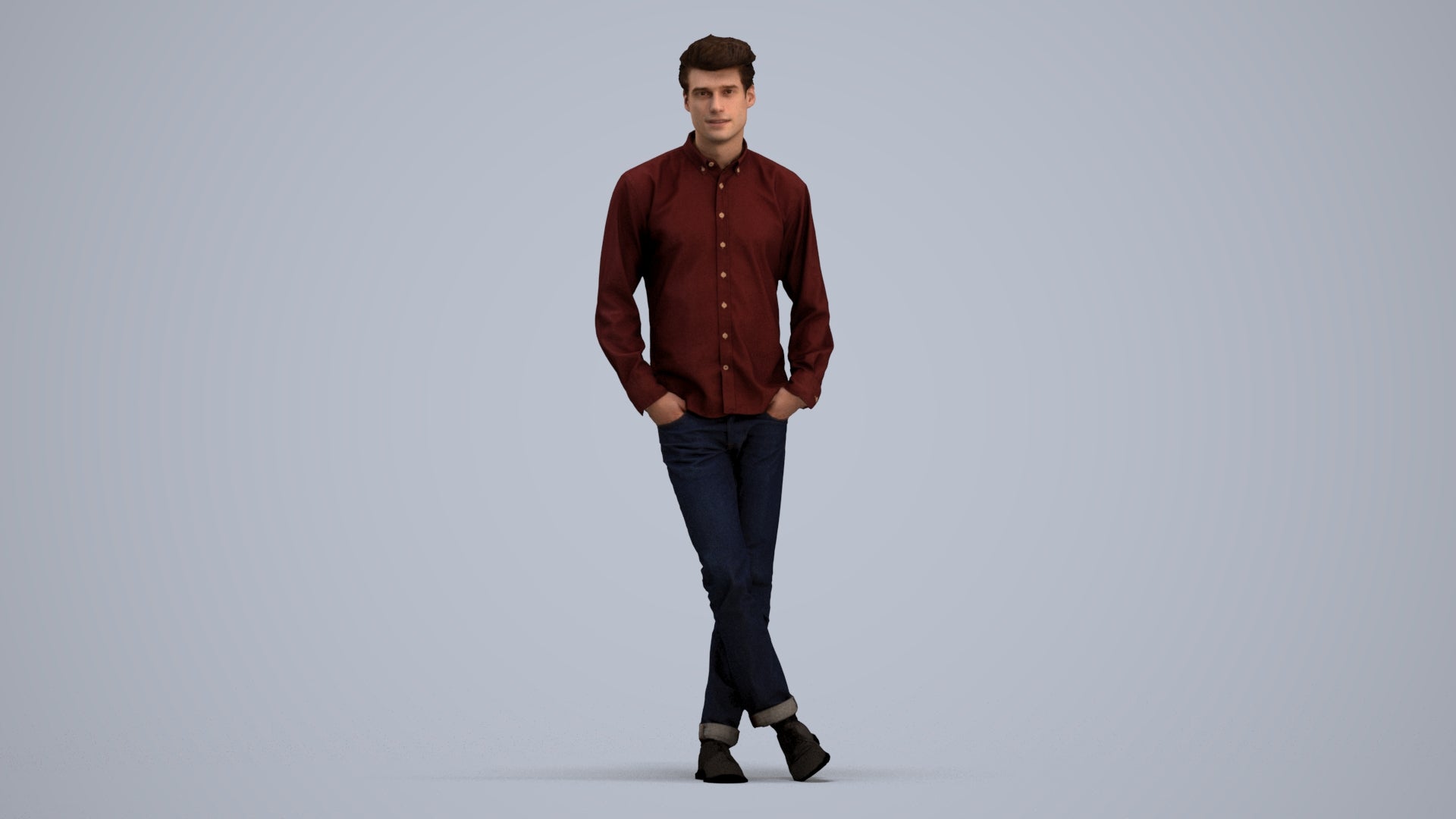 3D people model man casual standing, scanned human for 3ds Max rendering, standing pose render