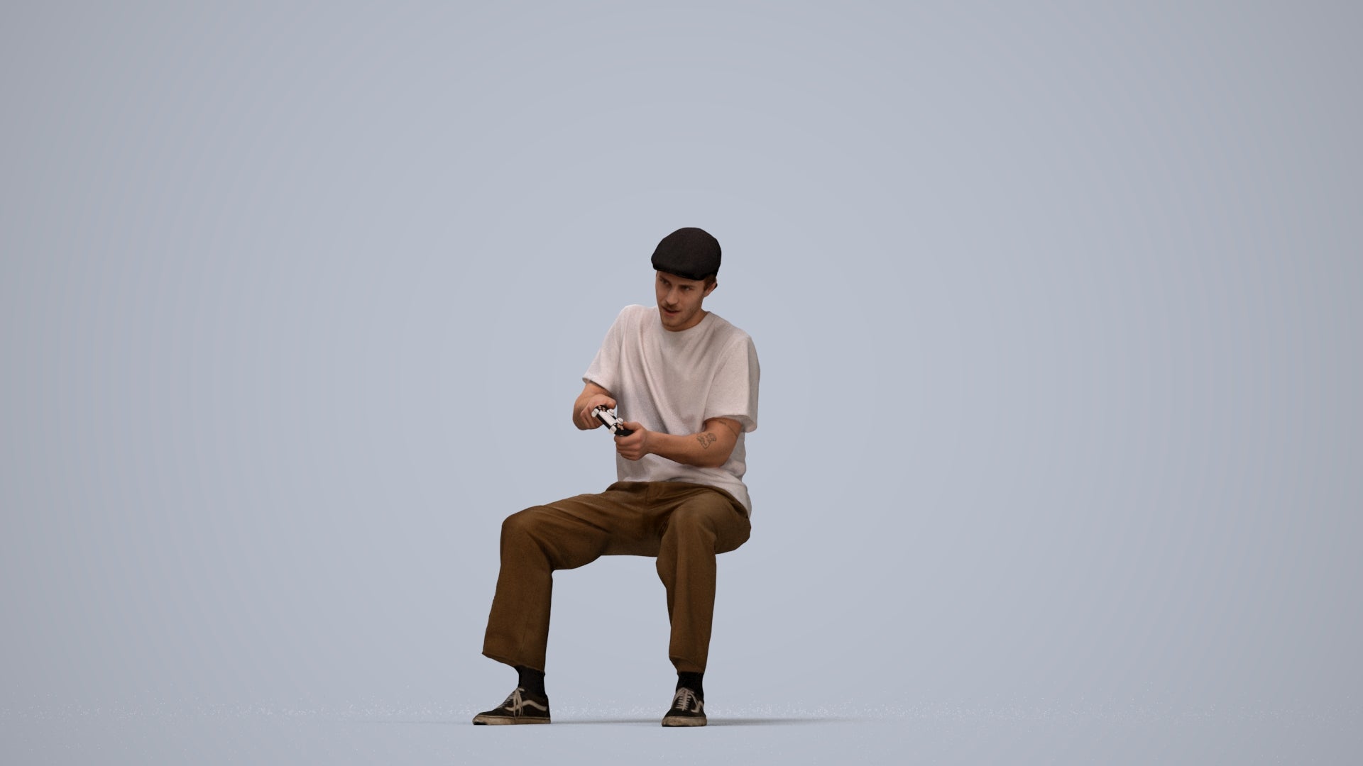 scanned 3D man casual sitting, photogrammetry people for Enscape and V-Ray, top-down view render