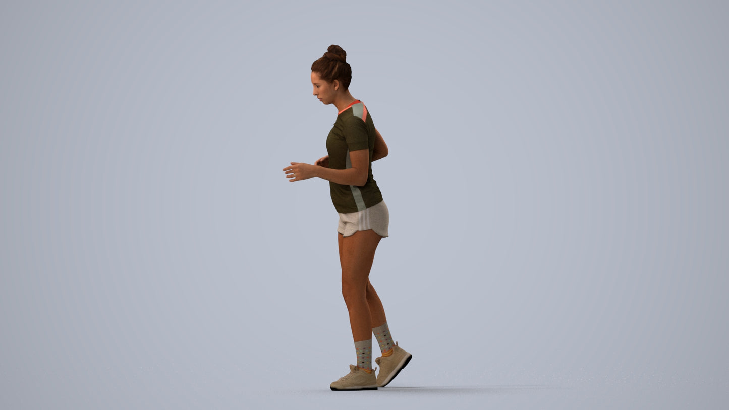 3D people model woman sport, scanned human for 3ds Max rendering, three-quarter view render