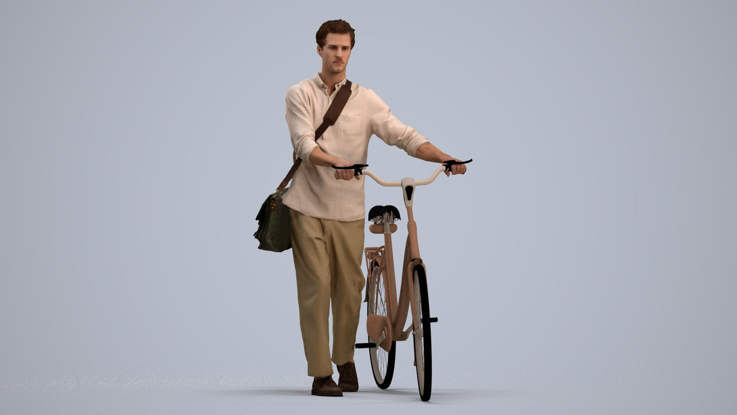 scanned 3D man casual cycling, photogrammetry people for Enscape and V-Ray, standing pose render