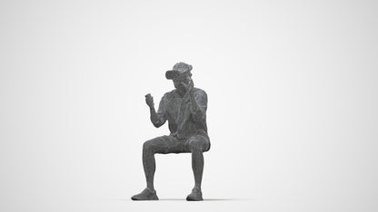 3D scanned man sitting casual, photorealistic archviz people for Enscape and SketchUp, wireframe back view