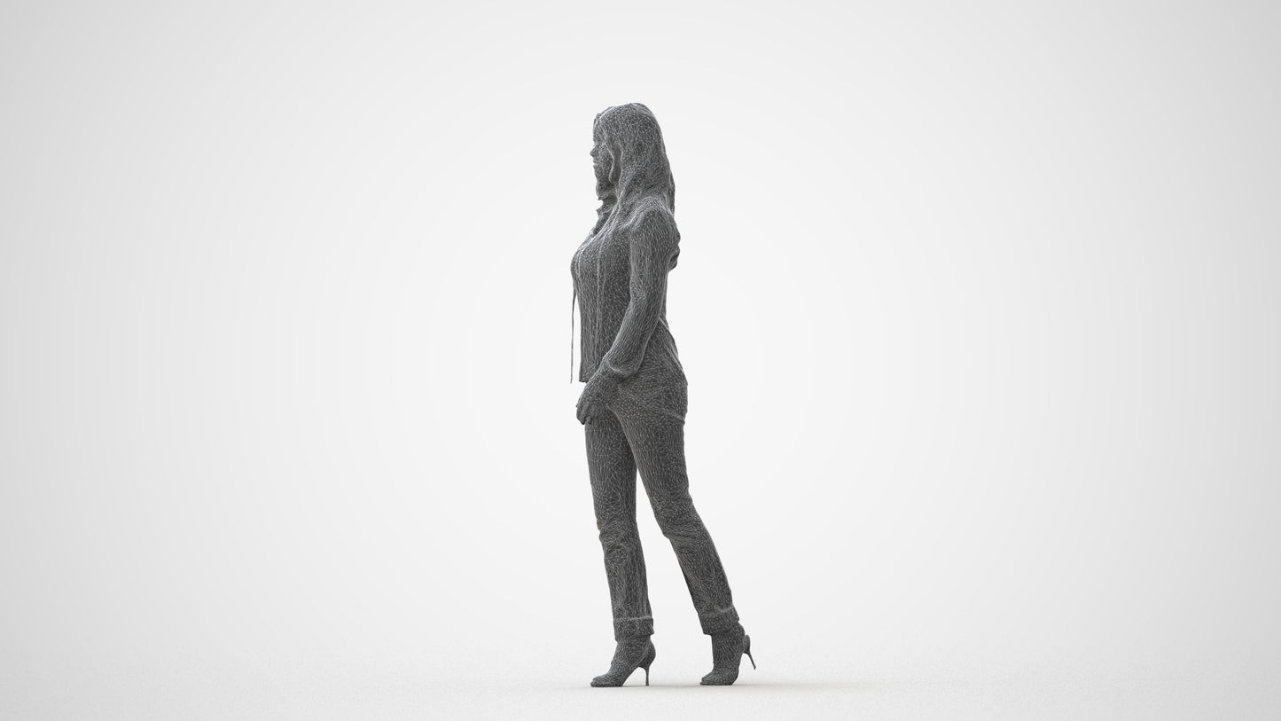 realistic 3D human woman casual walking, archviz people FBX OBJ for Blender, square thumbnail