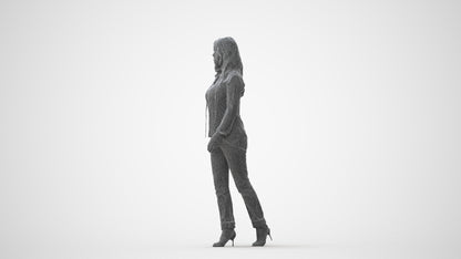 realistic 3D human woman casual walking, archviz people FBX OBJ for Blender, square thumbnail