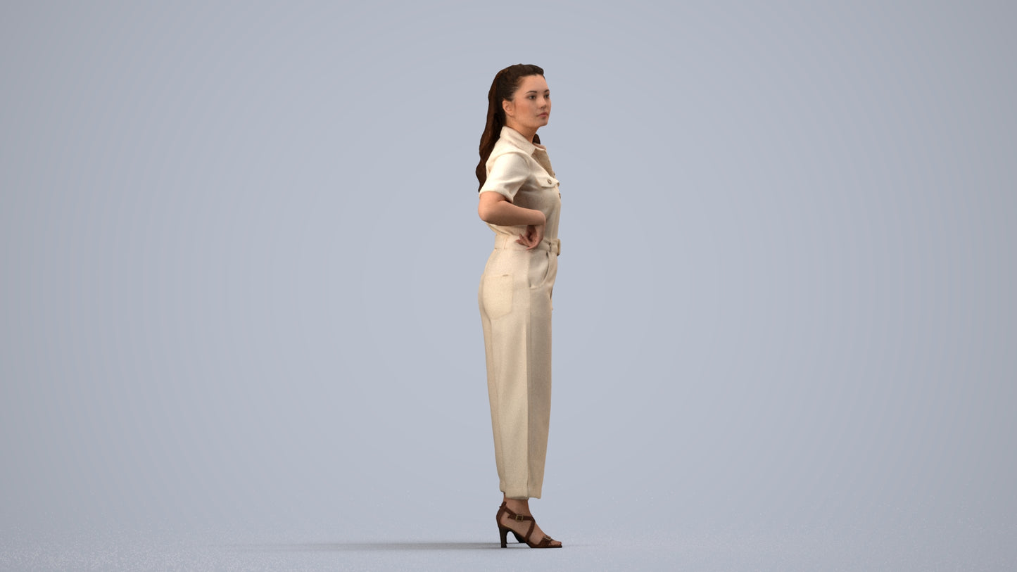 3D people model woman casual standing, scanned human for 3ds Max rendering, side view render