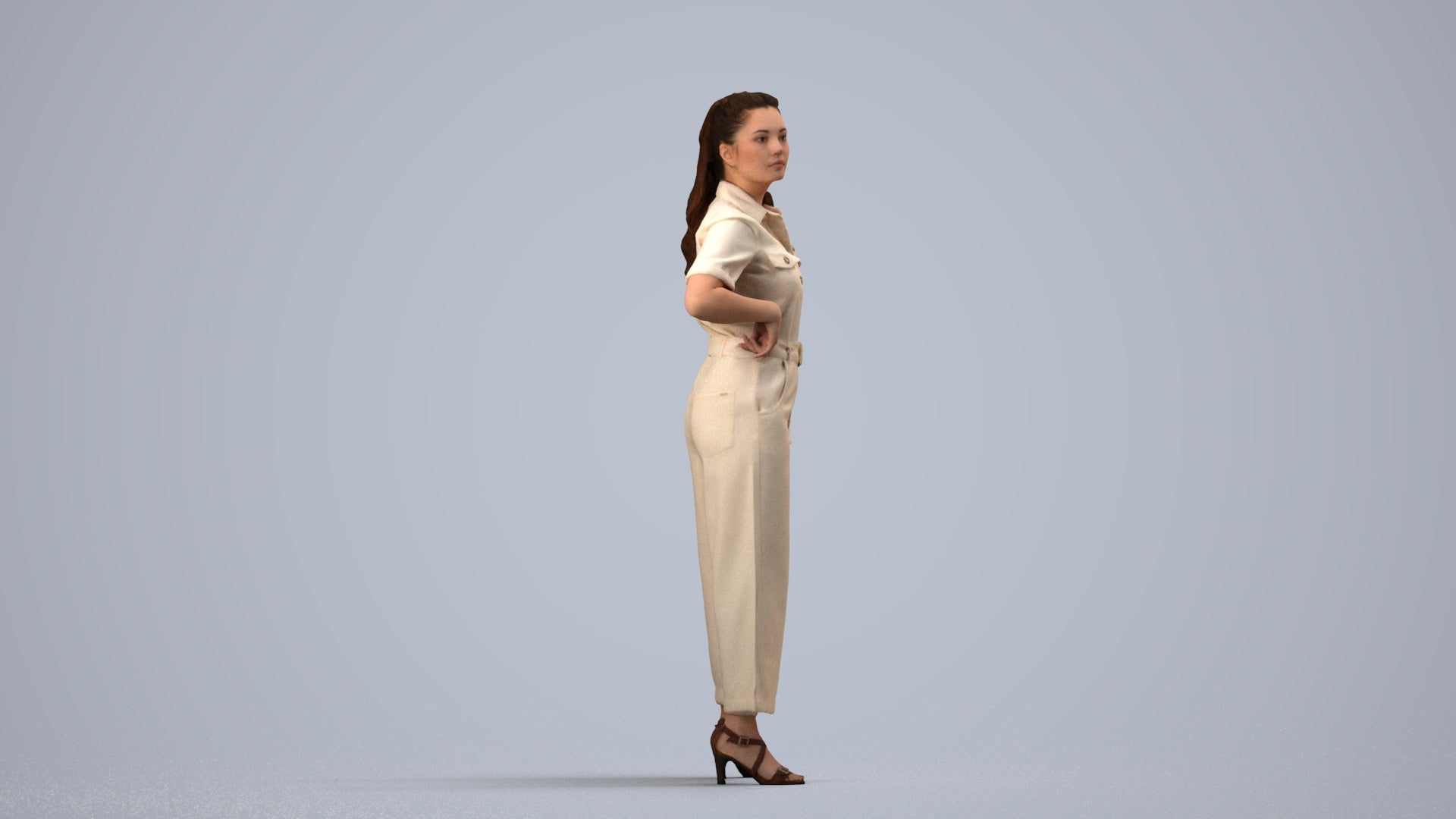 3D people model woman casual standing, scanned human for 3ds Max rendering, side view render