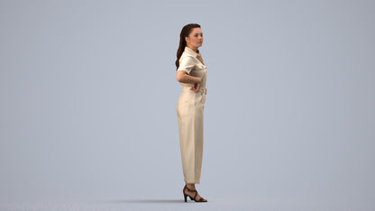 3D people model woman casual standing, scanned human for 3ds Max rendering, side view render