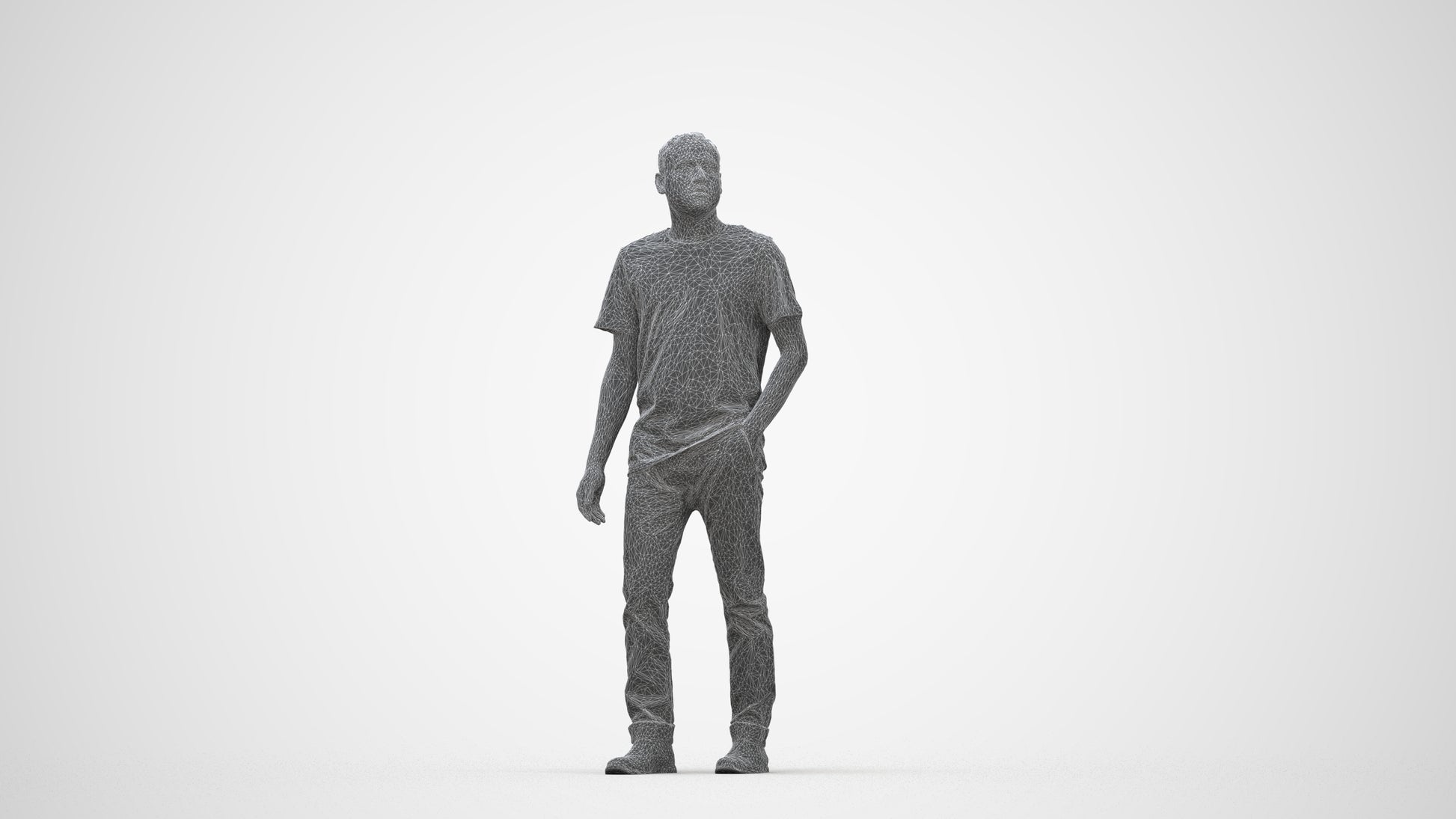 scanned 3D man casual walking, photogrammetry people for Enscape and V-Ray, wireframe back view